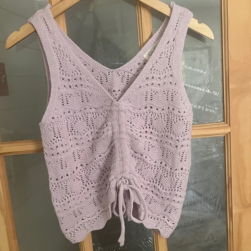 Lilac Crochet Knit Tank Top Sz small Jessica Simpson cotton blend